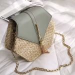 Hexagon Multi Style Straw + Leather Handbag, Women's Summer Rattan Bag, Handmade Woven Beach Circle Bohemia Shoulder Bag